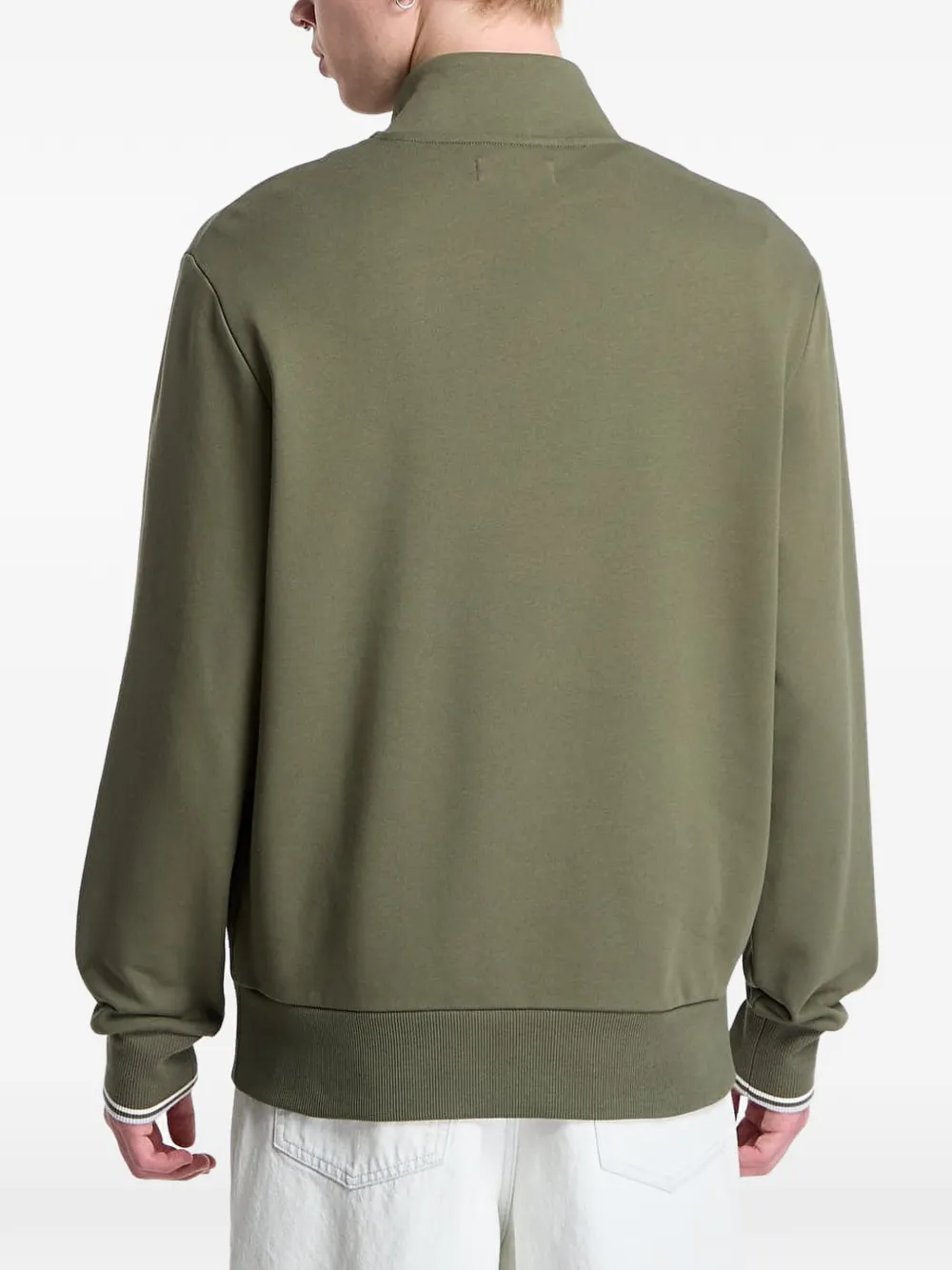 Fred Perry Sweater met geborduurd logo en halve rits Groen