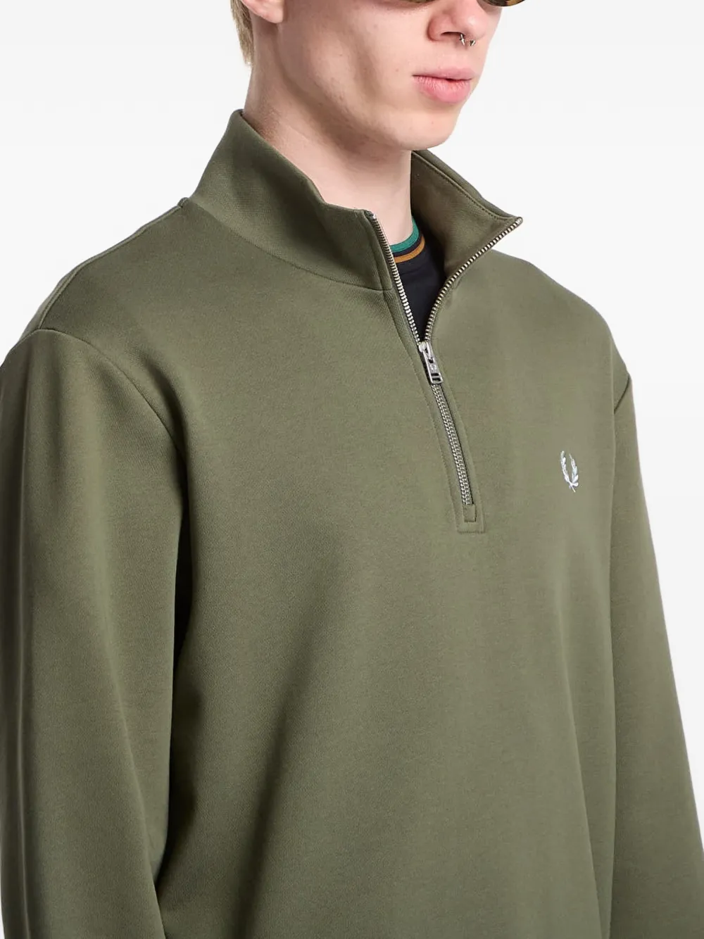 Fred Perry Sweater met geborduurd logo en halve rits Groen