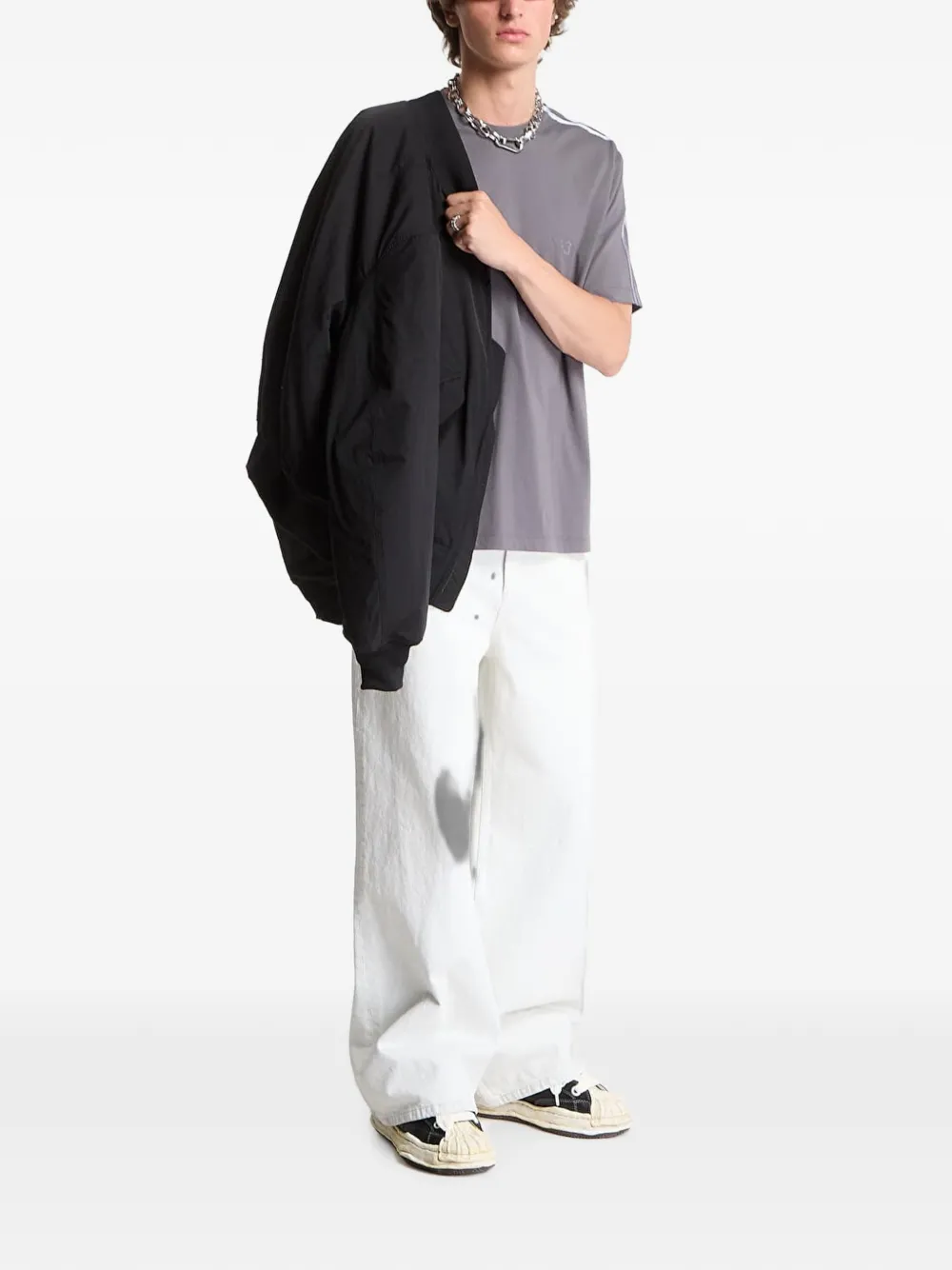 Y-3 T-shirt met zijstreep Grijs