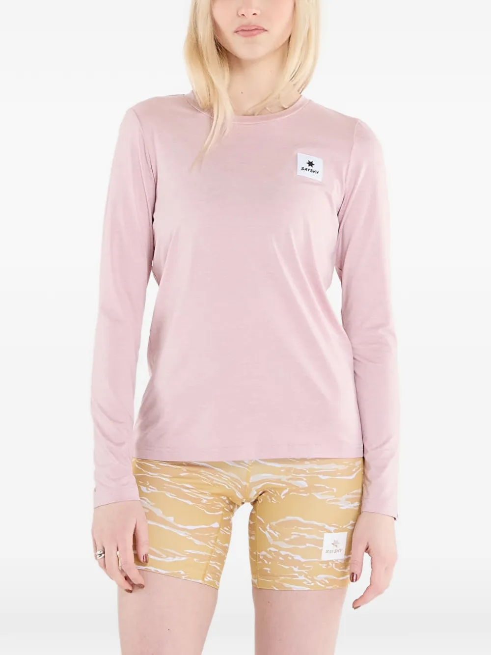 SAYSKY Clean Pace logo-patch long-sleeve T-shirt - Rosa