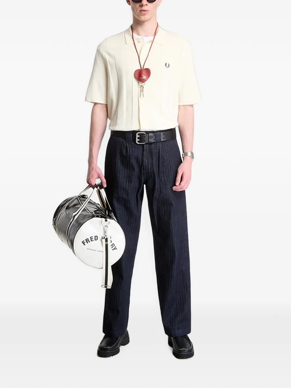 Fred Perry Overhemd met verticale streep Beige