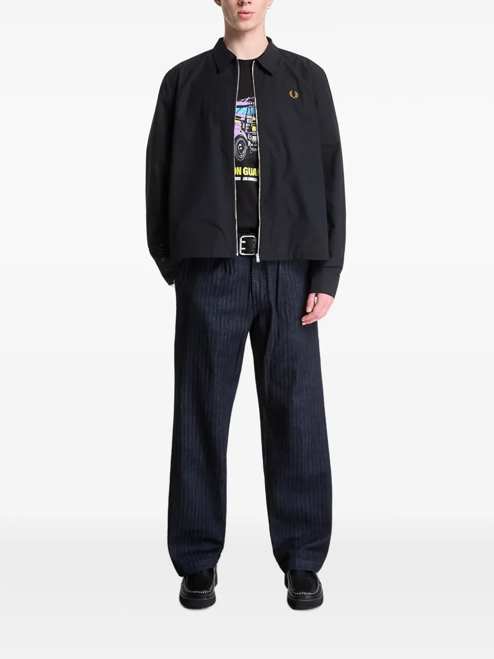 Fred Perry Popeline jack met geborduurd logo Zwart