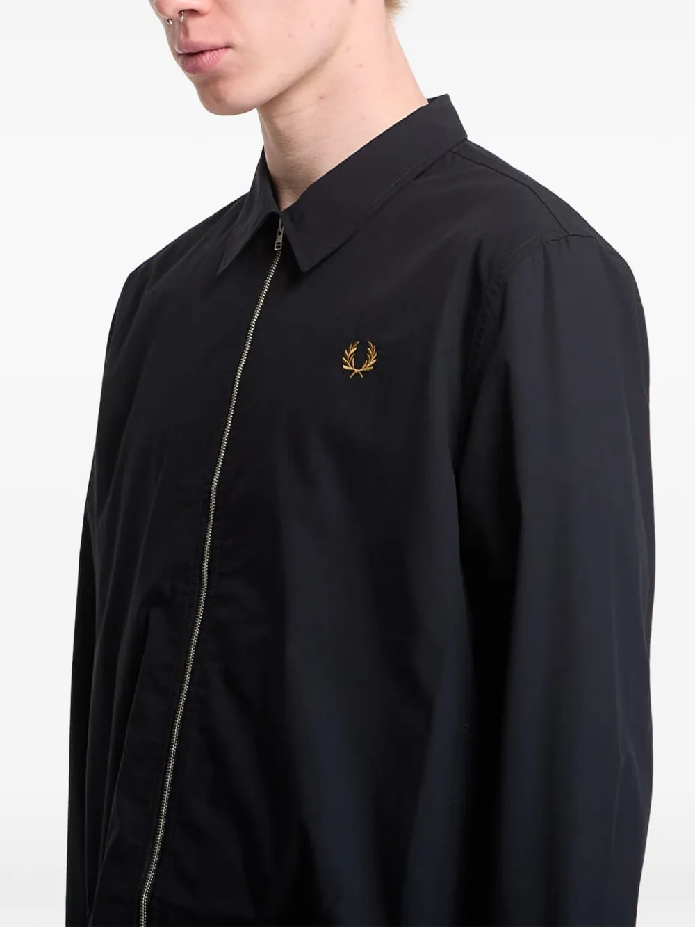 Fred Perry Popeline jack met geborduurd logo Zwart
