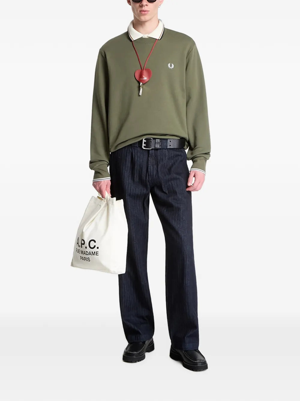 Fred Perry Trui met geborduurd logo en ronde hals Groen