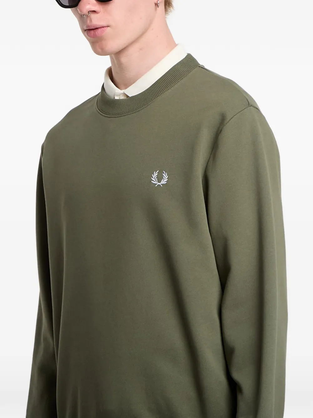 Fred Perry Trui met geborduurd logo en ronde hals Groen