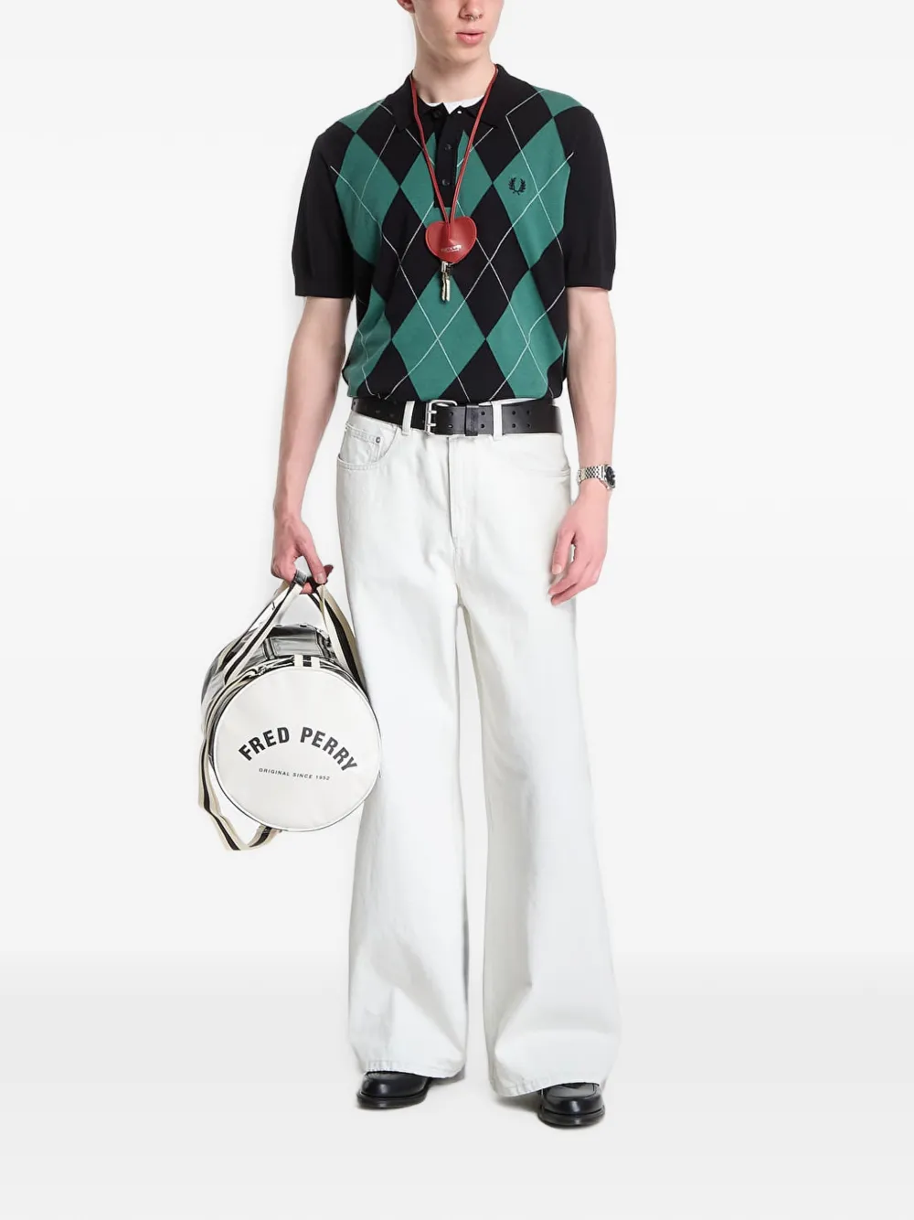 Fred Perry Gebreid poloshirt met argyle patroon Zwart