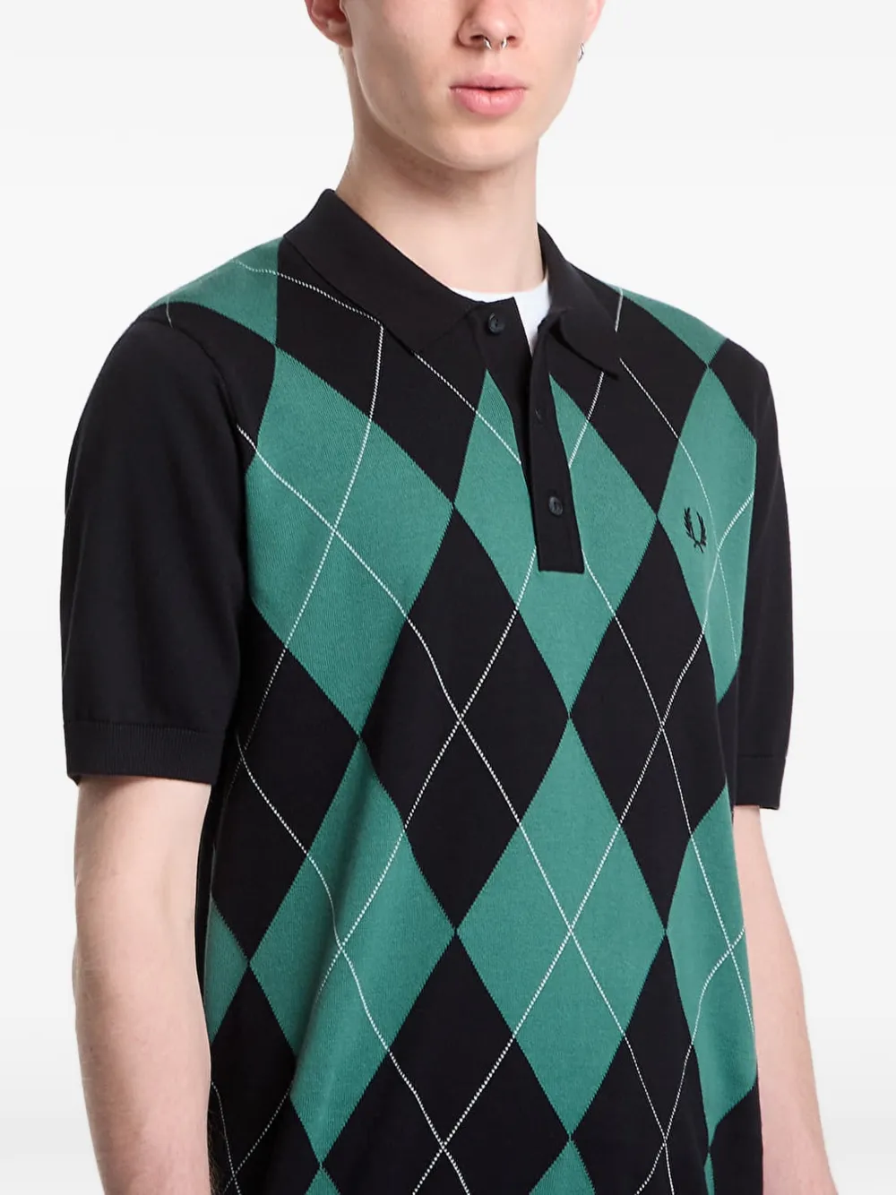 Fred Perry Gebreid poloshirt met argyle patroon Zwart