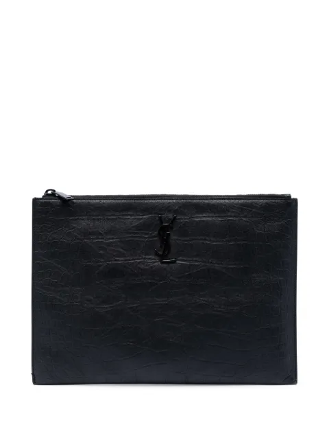 Saint Laurent Pre-Owned Clutch portadocumenti in pelle goffrata effetto coccodrillo con monogramma 2018