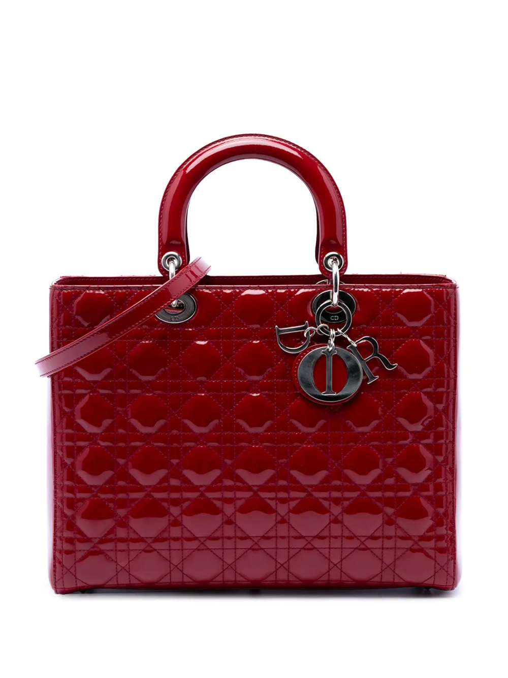 Christian Dior Pre-Owned Borsa a tracolla Lady Dior grande con finitura lucida e motivo Cannage 2011 - Rosso