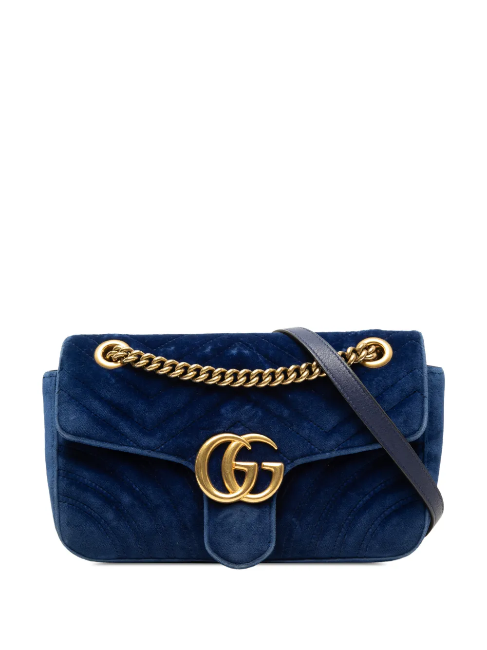 Gucci Pre-Owned Borsa a spalla GG Marmont media matelassé in velluto 2016-2026 - Blu