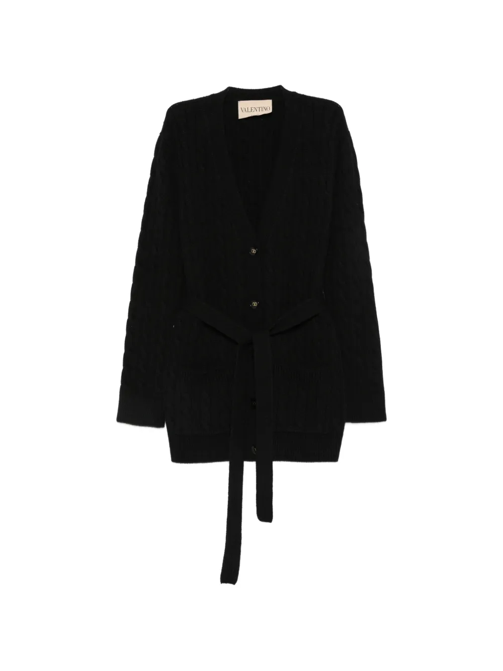 Valentino Garavani cable-knit belted cardigan - Schwarz