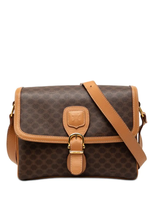 Celine Pre-Owned 2016 Macadam Coated Canvas Crossbody Bag | Brown