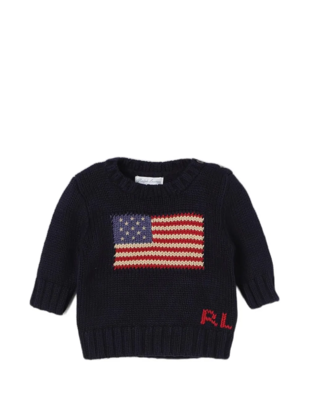 POLO RALPH LAUREN KIDS flag-intarsia button-shoulder sweater - Blu