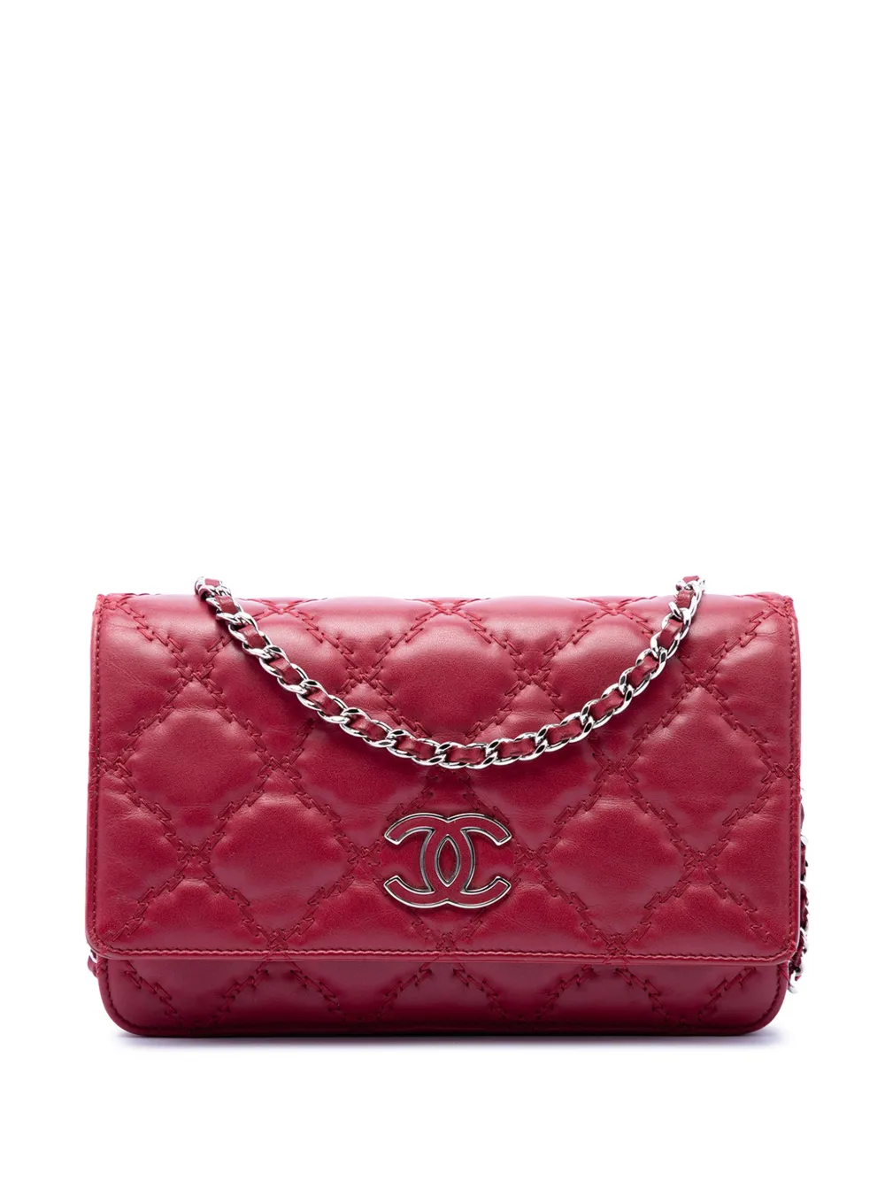 CHANEL Pre-Owned Borsa a tracolla Hamptons CC in pelle di vitello trapuntata con doppia cucitura 2012-2013 - Rosso