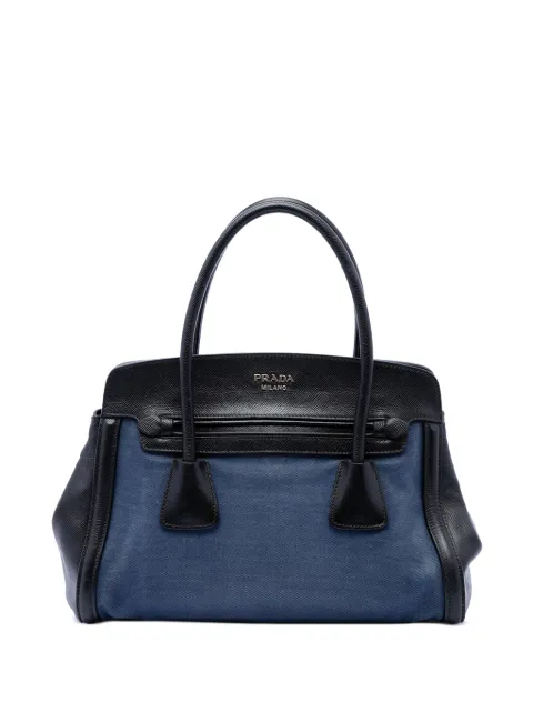 Prada Pre-Owned bolsa satchel de lona con ribete de piel Saffiano bicolor 2013-2026