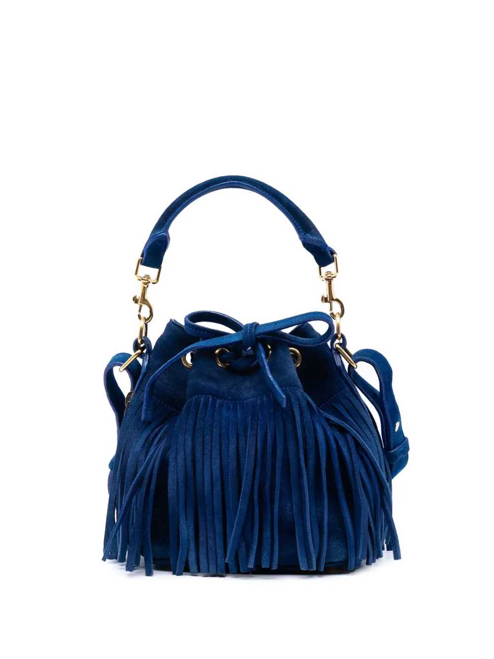 Saint Laurent Pre-Owned 2015 Small Suede Emmanuelle Fringe Bucket Bag satchel - Blue