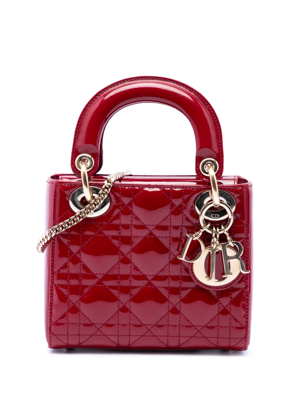 Christian Dior Pre-Owned 2018 mini Cannage Lady Dior Satchel-Tasche aus Lackleder - Rot