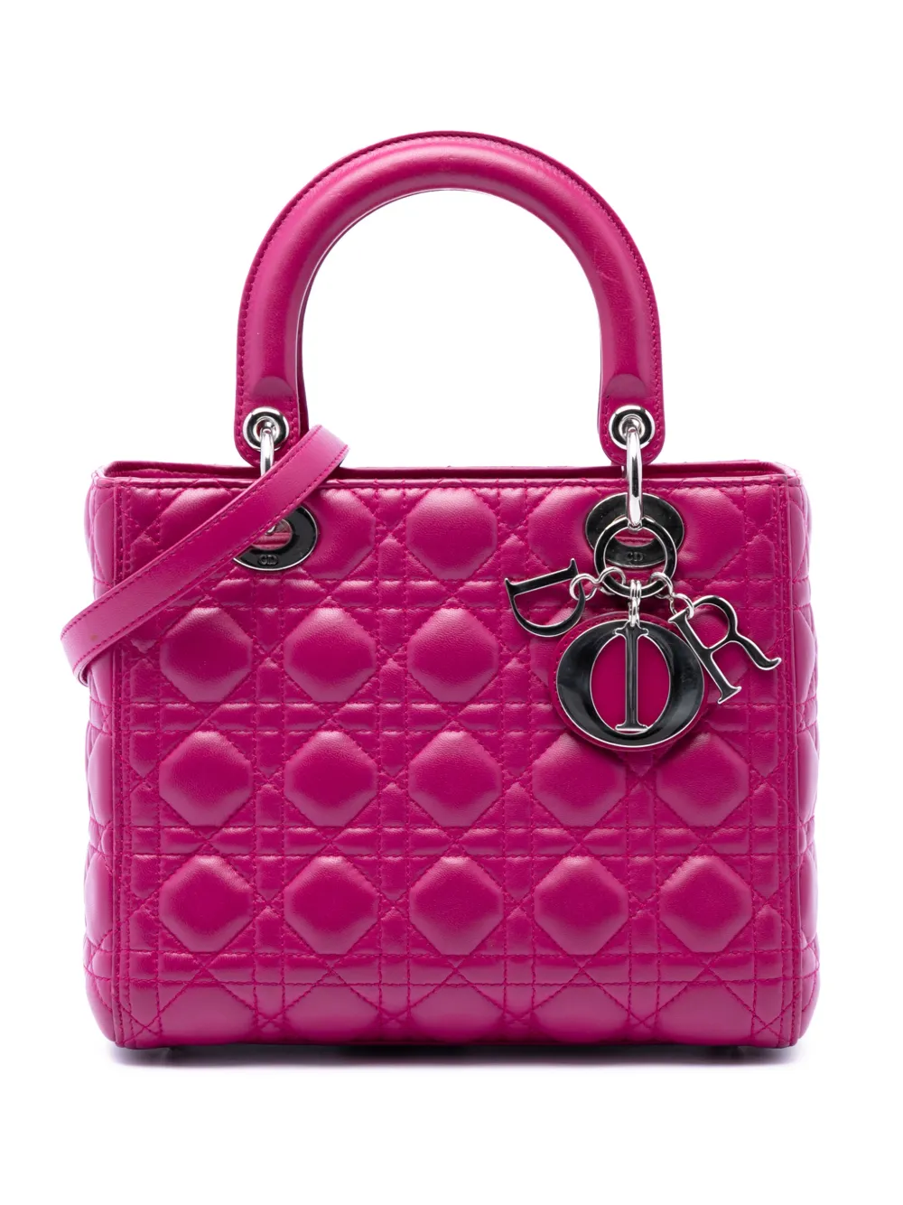 Christian Dior Pre-Owned Borsa a tracolla Lady Dior media in pelle di agnello con motivo Cannage 2014 - Rosa