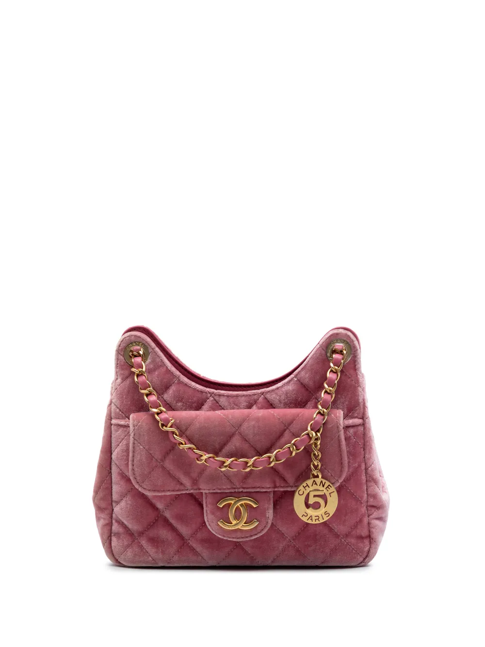 CHANEL Pre-Owned Borsa a tracolla Wavy CC in velluto trapuntato piccola 2021-2026 - Rosa