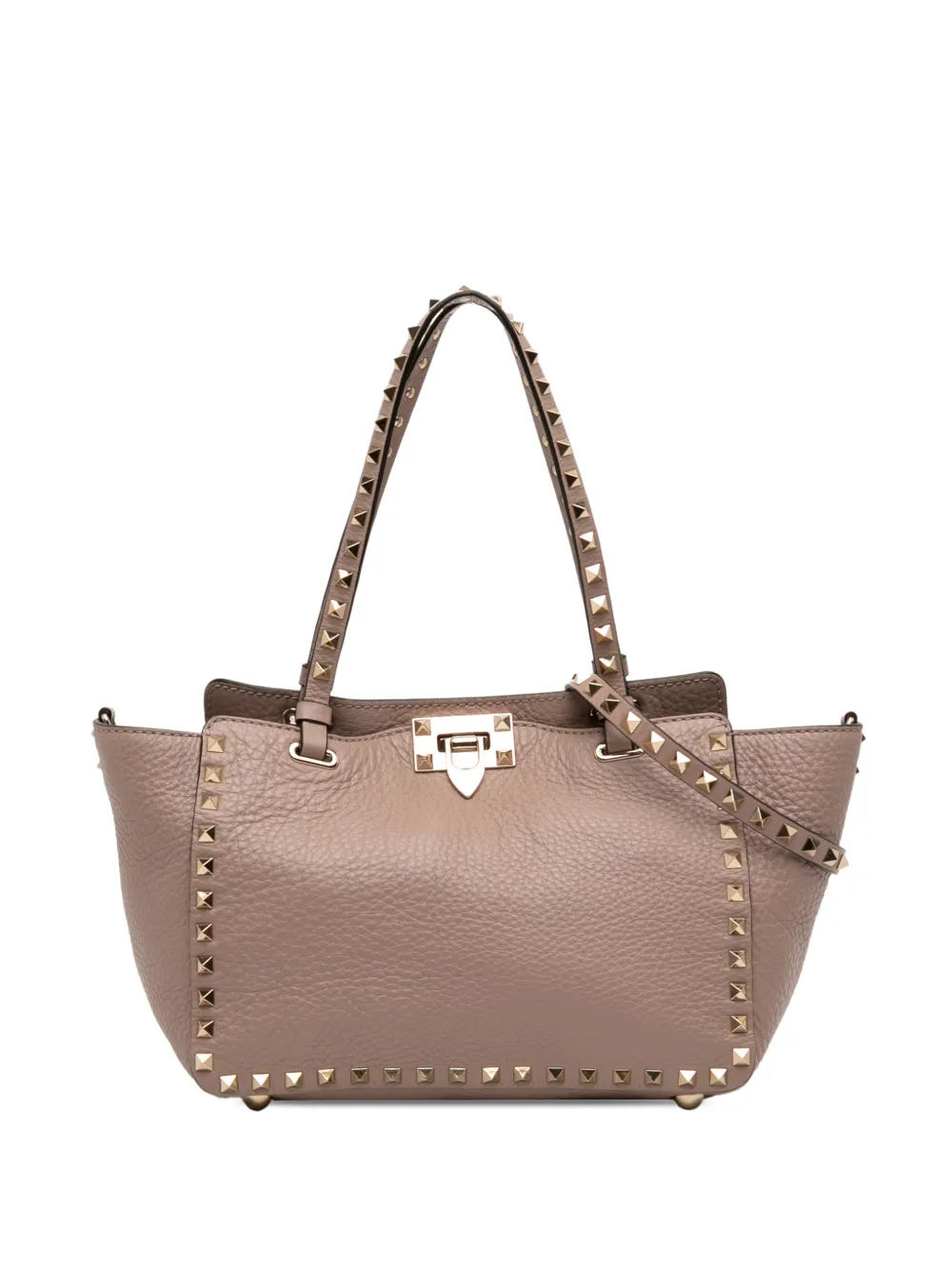 Valentino Garavani Pre-Owned 2000-2026 Small Grained Calfskin Rockstud Trapeze satchel - Brown