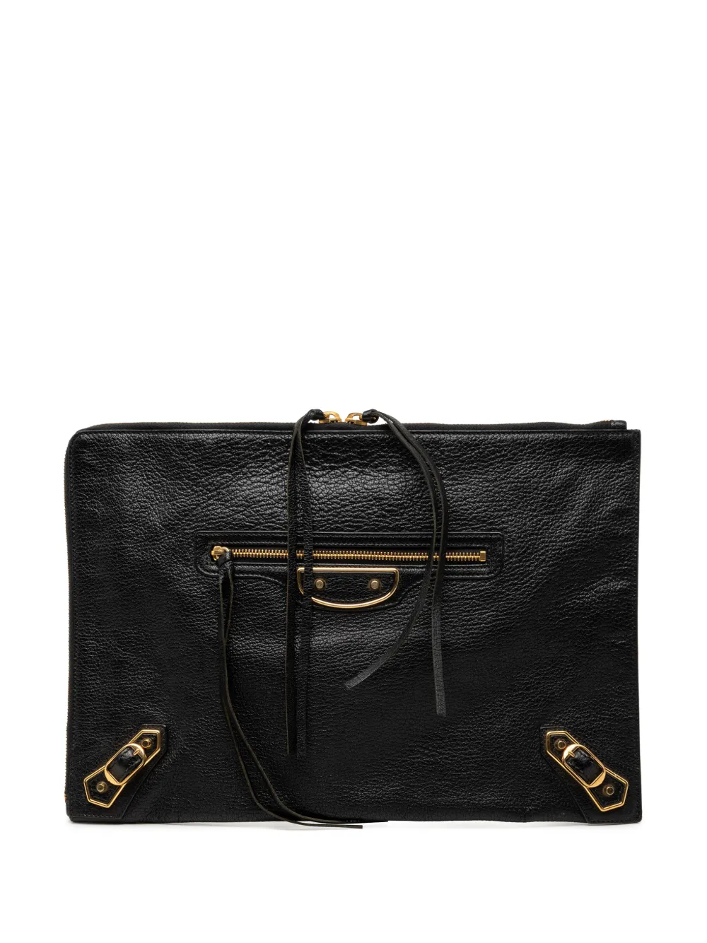 Balenciaga Pre-Owned Clutch Motocross Classic media in pelle di capra con dettagli metallici 2016 - Nero