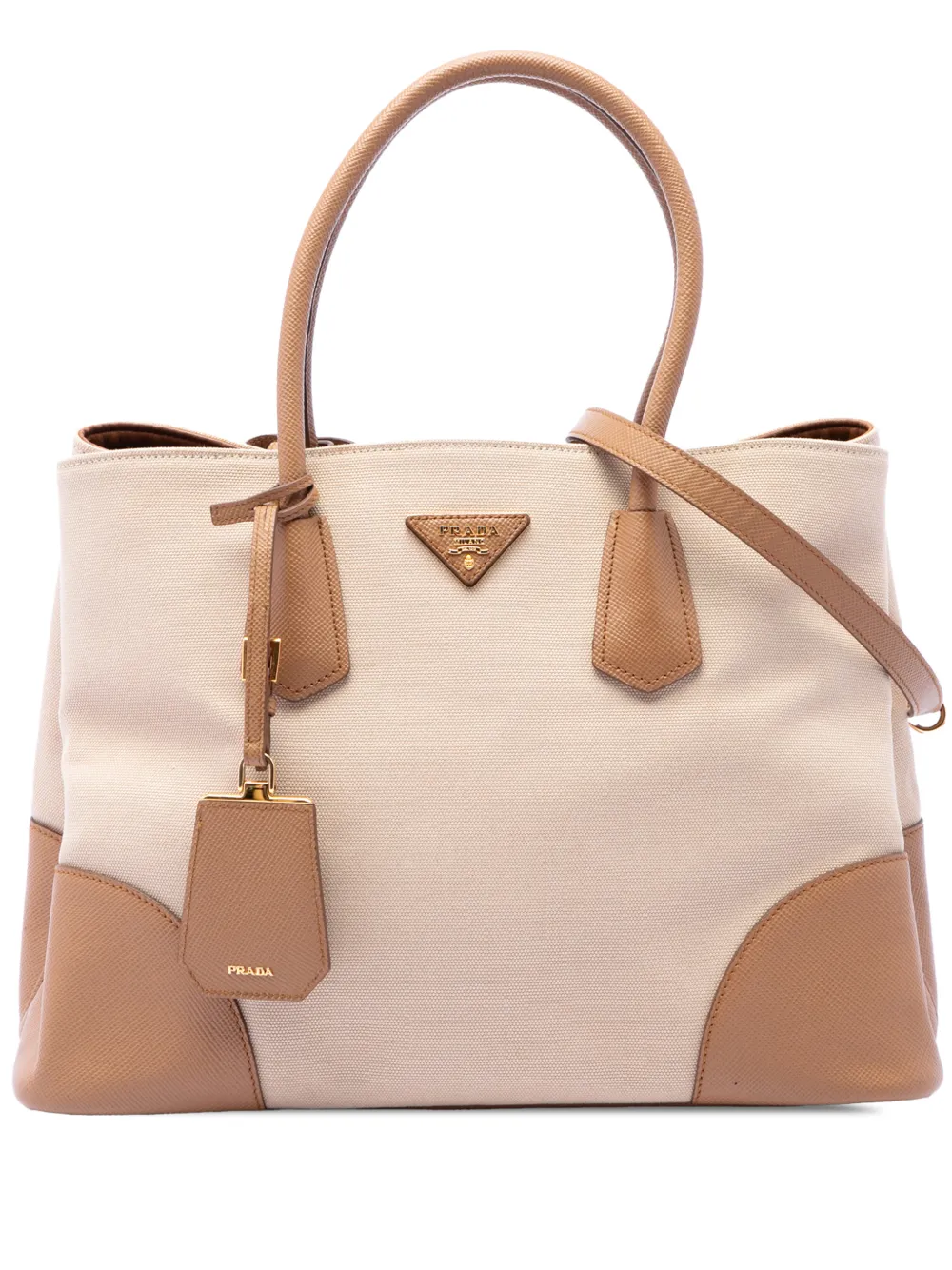 Prada Pre-Owned 2019-2026 Medium Canvas and Saffiano Cuir Double satchel - Neutrals
