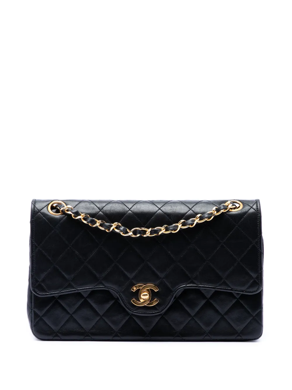CHANEL Pre-Owned Borsa a spalla CC Double Flap in pelle di vitello trapuntata media 1989-1991 - Nero