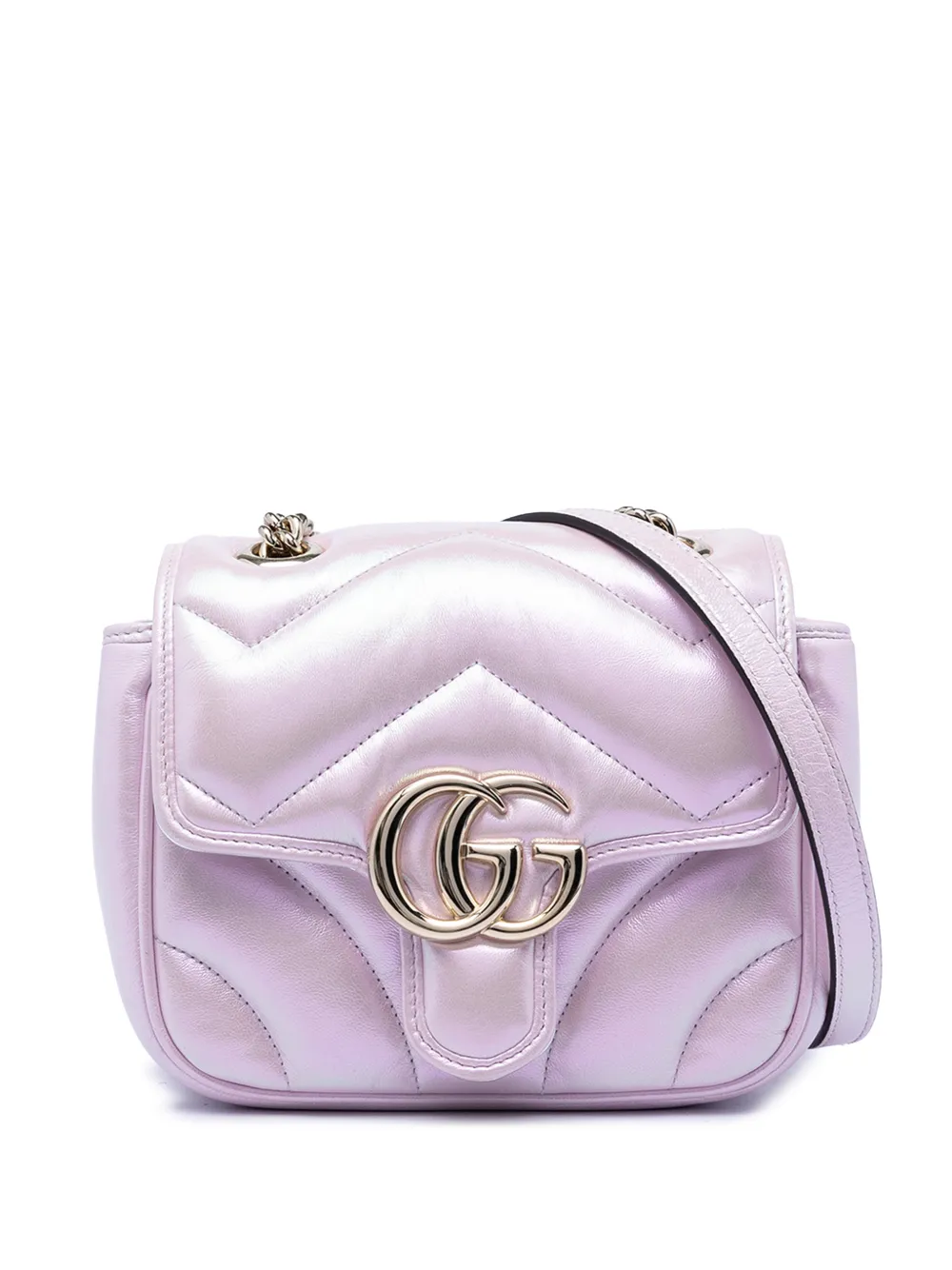 Gucci Pre-Owned Borsa a tracolla Super Mini GG Marmont in pelle di vitello matelassè iridescente 2016-2026 - Viola
