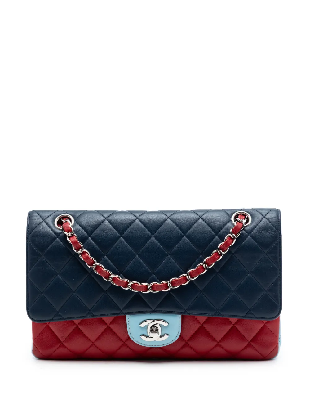 CHANEL Pre-Owned Borsa a spalla Classic Double Flap media in pelle di agnello tricolore 2016-2017 - Blu