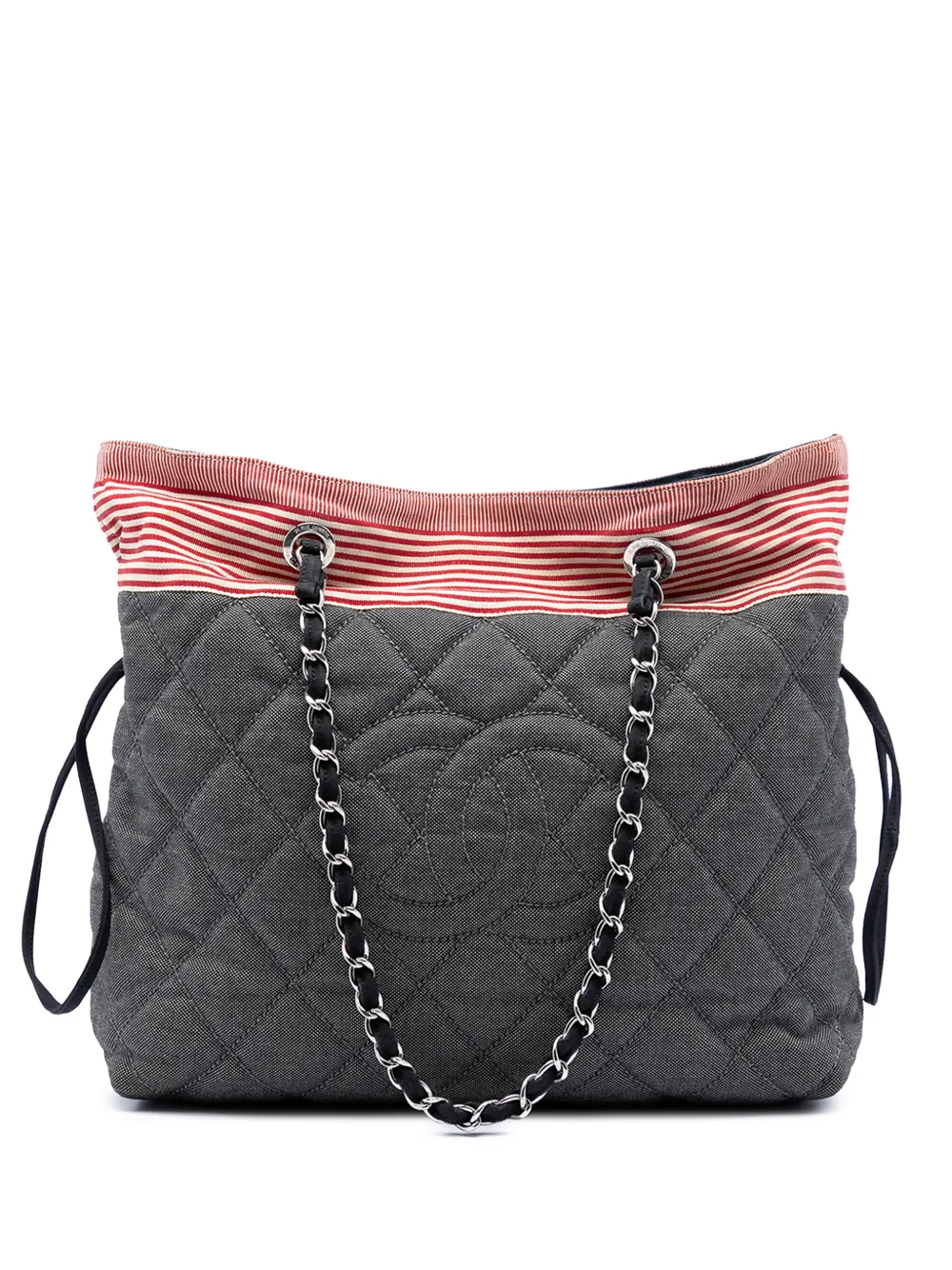 CHANEL Pre-Owned Borsa tote CC in denim matelassé e grosgrain 2009-2010 - Grigio