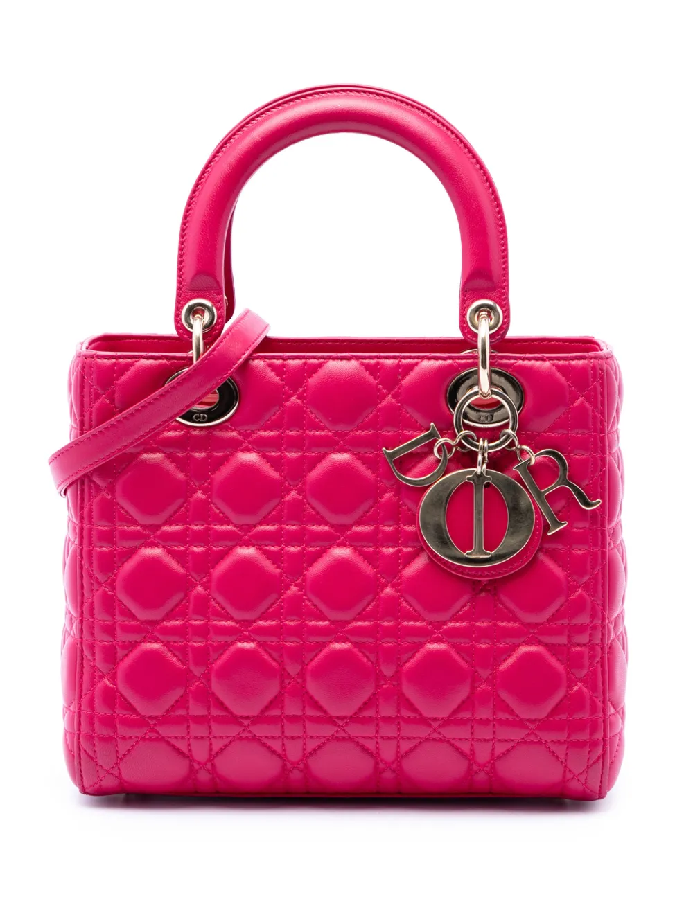 Christian Dior Pre-Owned Borsa a tracolla Lady Dior media in pelle di agnello con motivo Cannage 2014 - Rosa
