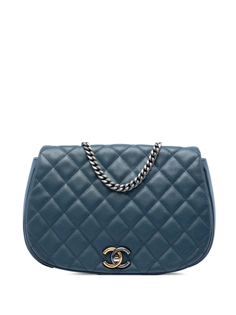 CHANEL Pre-Owned Borsa a tracolla Casual Pocket media in pelle Caviar trapuntata con battente 2016-2017 - Blu