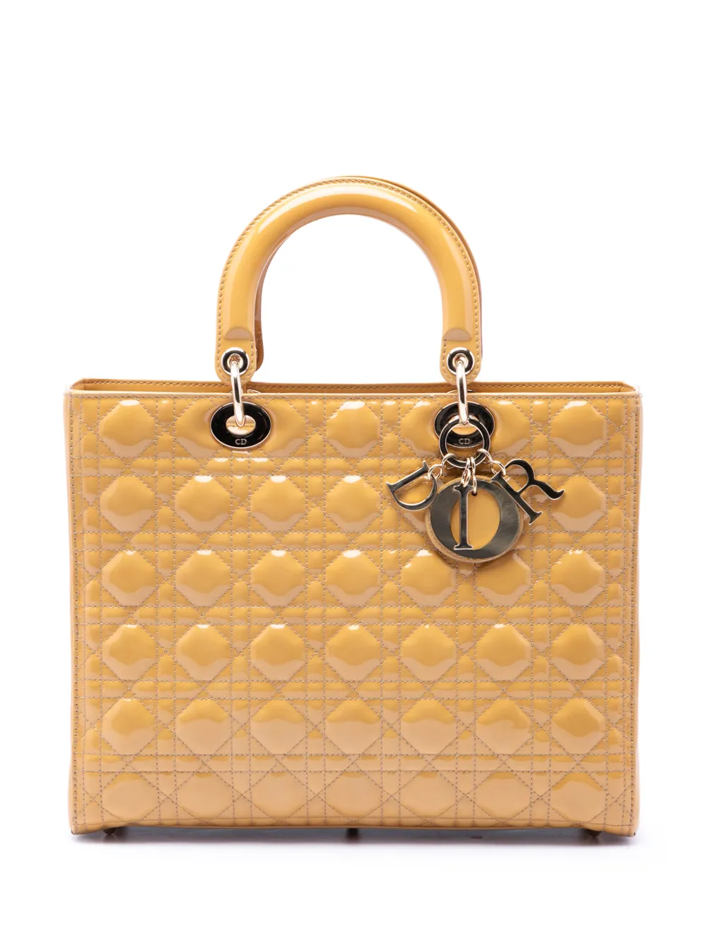 Christian Dior Pre-Owned 2011 große Cannage Lady Dior Satchel-Tasche aus Lackleder - Gelb