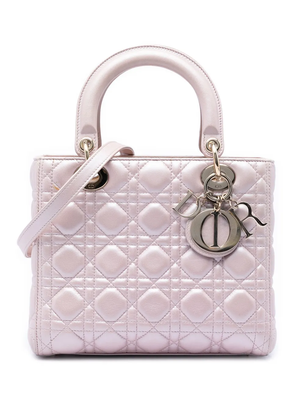 Christian Dior Pre-Owned Borsa a tracolla Lady Dior media in pelle di agnello effetto perlato con motivo Cannage 2015 - Rosa