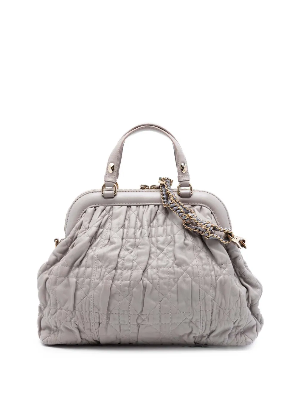 Christian Dior Pre-Owned 2011 Gaufre Cannage Delices Frame Satchel-Tasche aus Lammleder - Grau