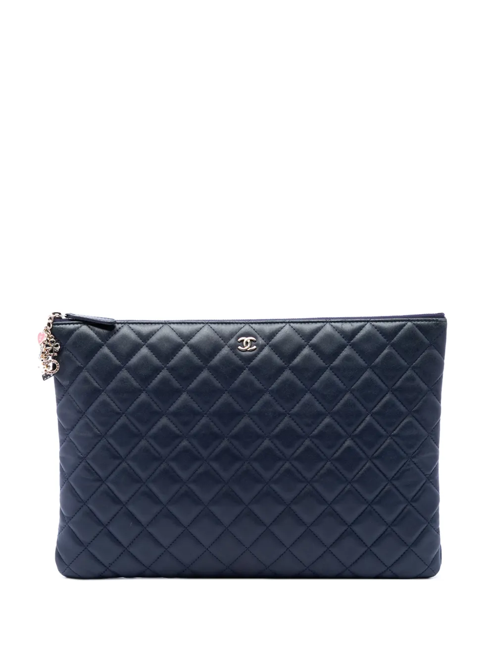 CHANEL Pre-Owned 2016-2017 Large Quilted Lambskin Casino Charms O Case clutch bag - Blue