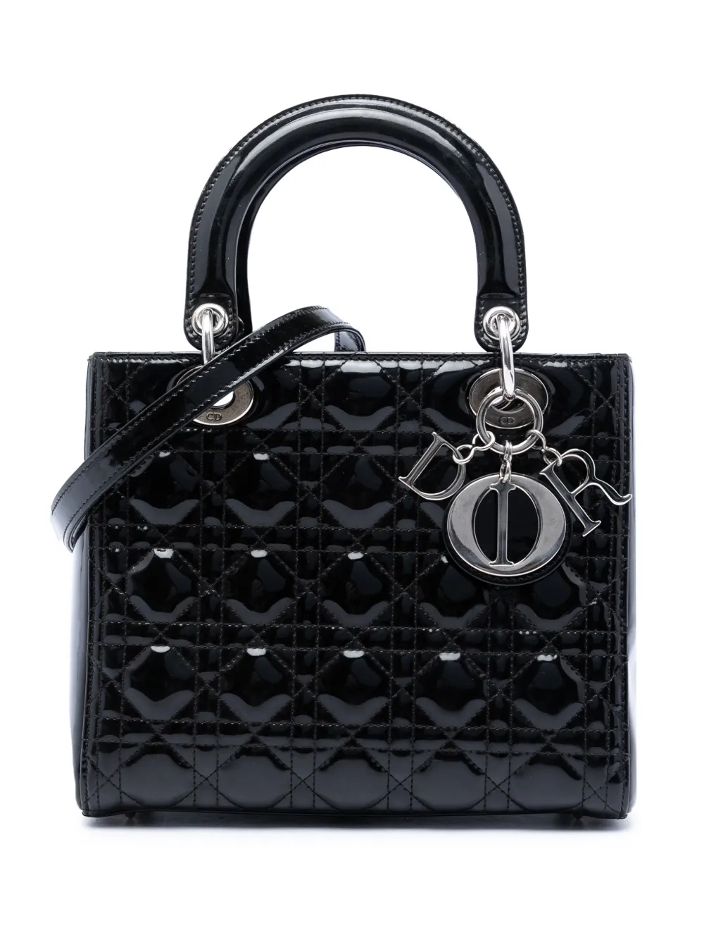 Christian Dior Pre-Owned 2015 Medium Patent Cannage Lady Dior satchel - Black