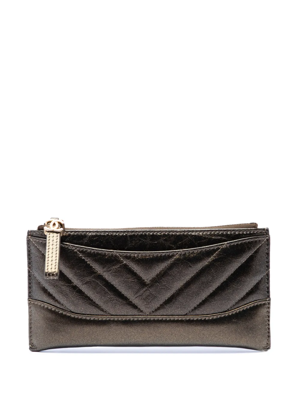 CHANEL Pre-Owned 2019 Chevron Metallic Aged Calfskin Gabrielle Zip pouch - Brown