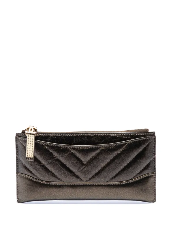 Chanel Pre-owned 2019 Chevron Metallic Aged Calfskin Gabrielle Zip Pouch in Brown