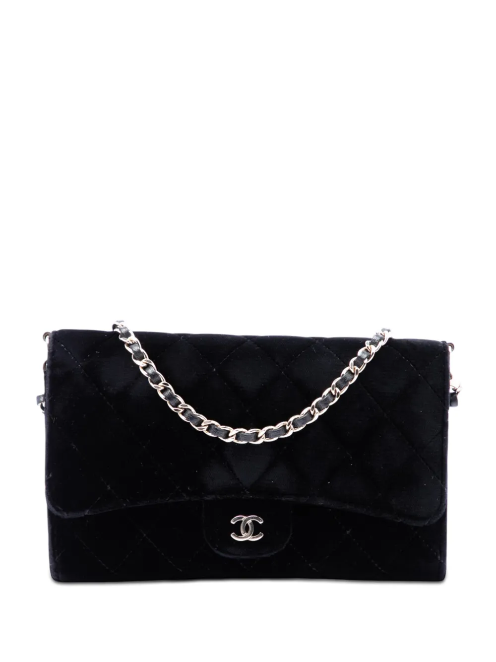 CHANEL Pre-Owned 2015-2016 gestepptes CC Samt-Portemonnaie mit abnehmbarer Kette - Schwarz