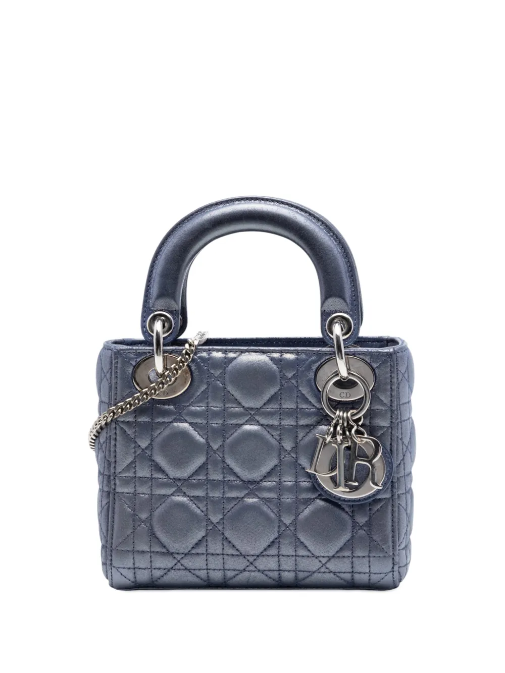 Christian Dior Pre-Owned Borsa a tracolla Lady Dior mini in pelle di agnello iridescente con motivo Cannage 2016 - Blu