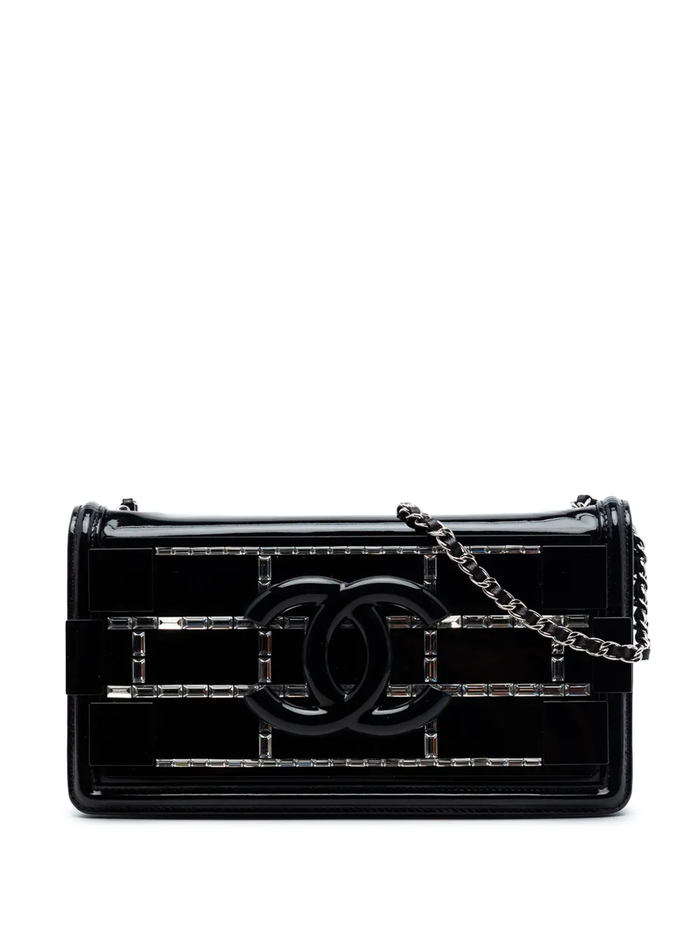 CHANEL Pre-Owned 2014-2015 Patent and Acrylic Crystal Embellished Boy Brick Horizontal Flap crossbody bag - Black