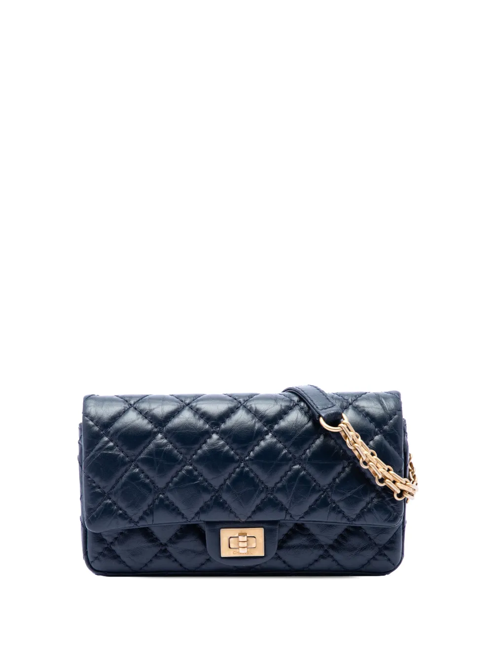 Pre-owned Chanel 2019 Quilted Aged Calfskin Reissue 2.55 Belt Bag In Blue