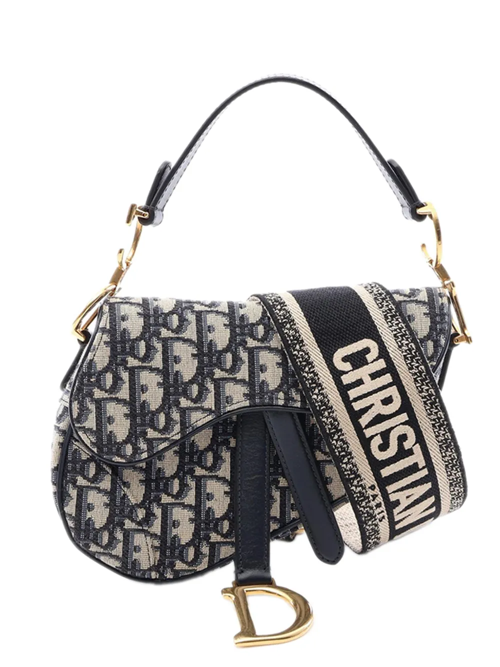 Christian Dior Pre-Owned Borsa a tracolla Saddle mini in tela con motivo Oblique 2010-2026 - Blu