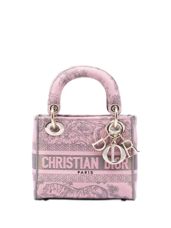 Dior Pre-owned 2023 Mini Embroidered Canvas Toile De Jouy Lady D Lite Satchel in Pink