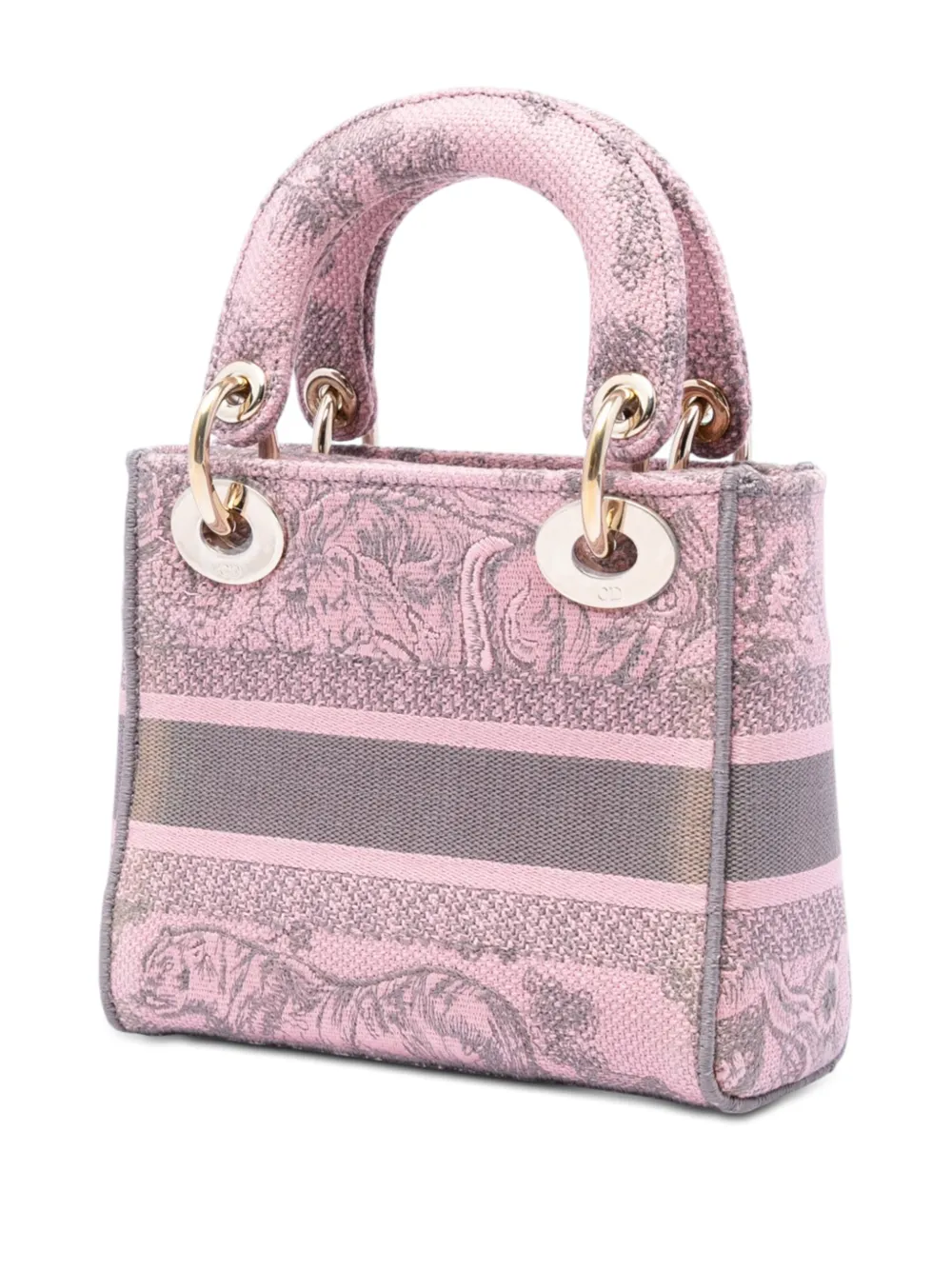 Dior Pre-owned 2023 Mini Embroidered Canvas Toile De Jouy Lady D Lite Satchel in Pink, view 3