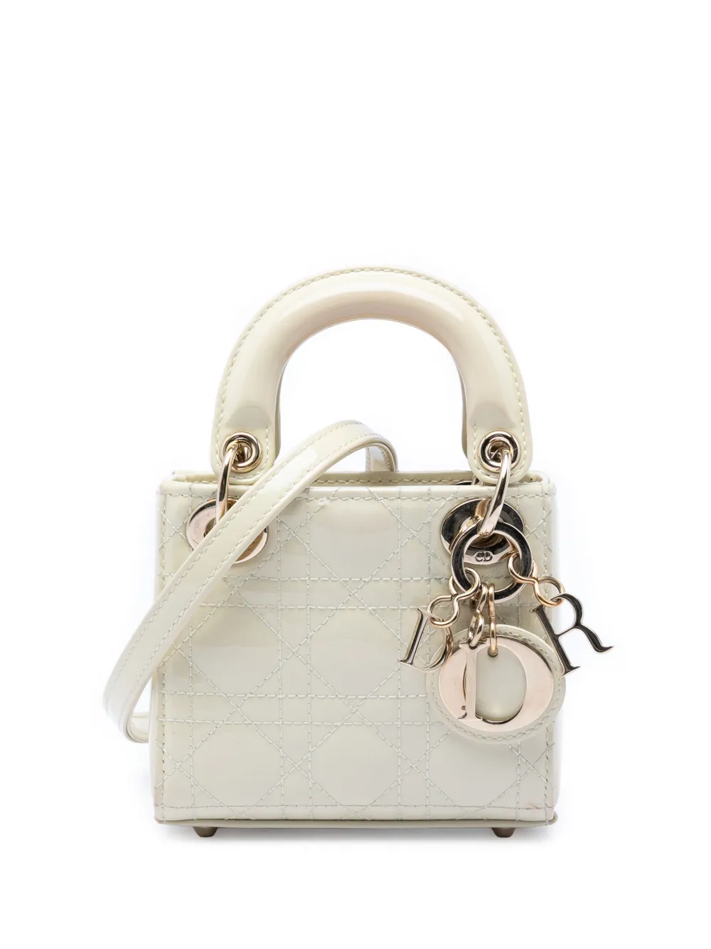 Christian Dior Pre-Owned 2021 Micro Patent Cannage Lady Dior satchel - White