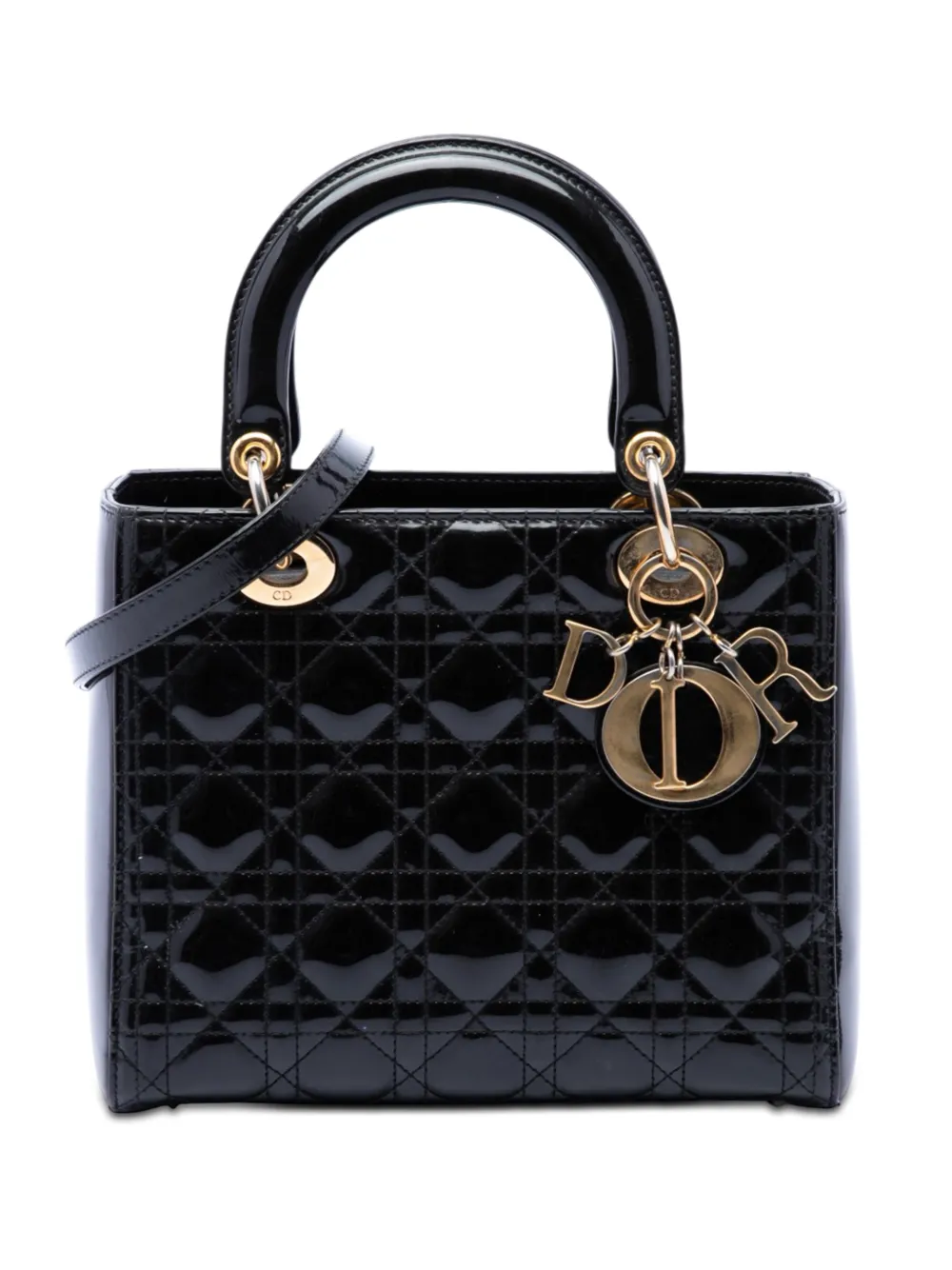 Christian Dior Pre-Owned 2013 Medium Patent Cannage Lady Dior satchel - Black