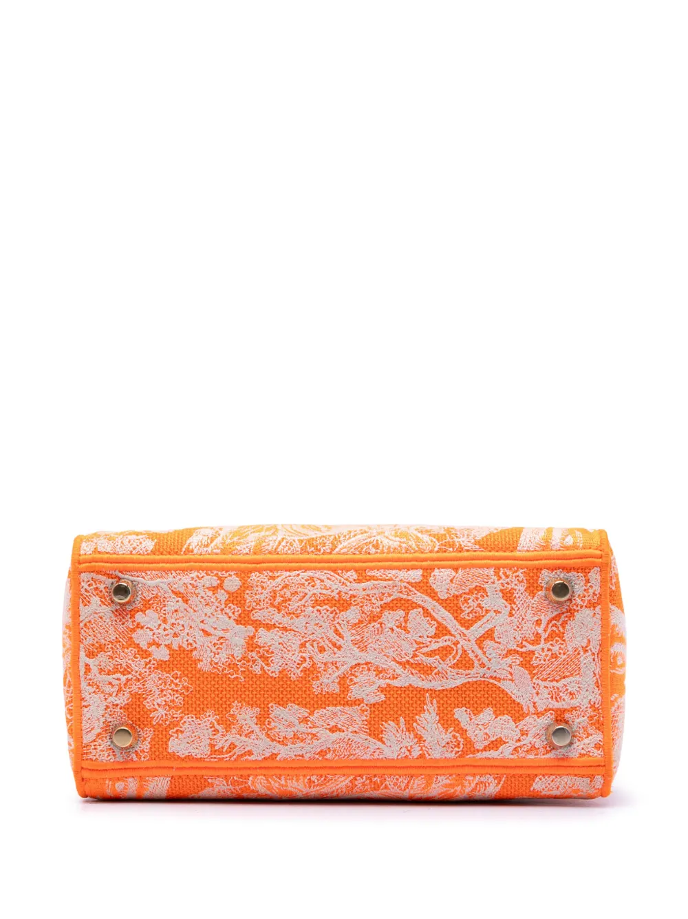 Dior Pre-owned 2022 Medium Embroidered Canvas Toile De Jouy Lady D Lite Satchel in Orange, view 4