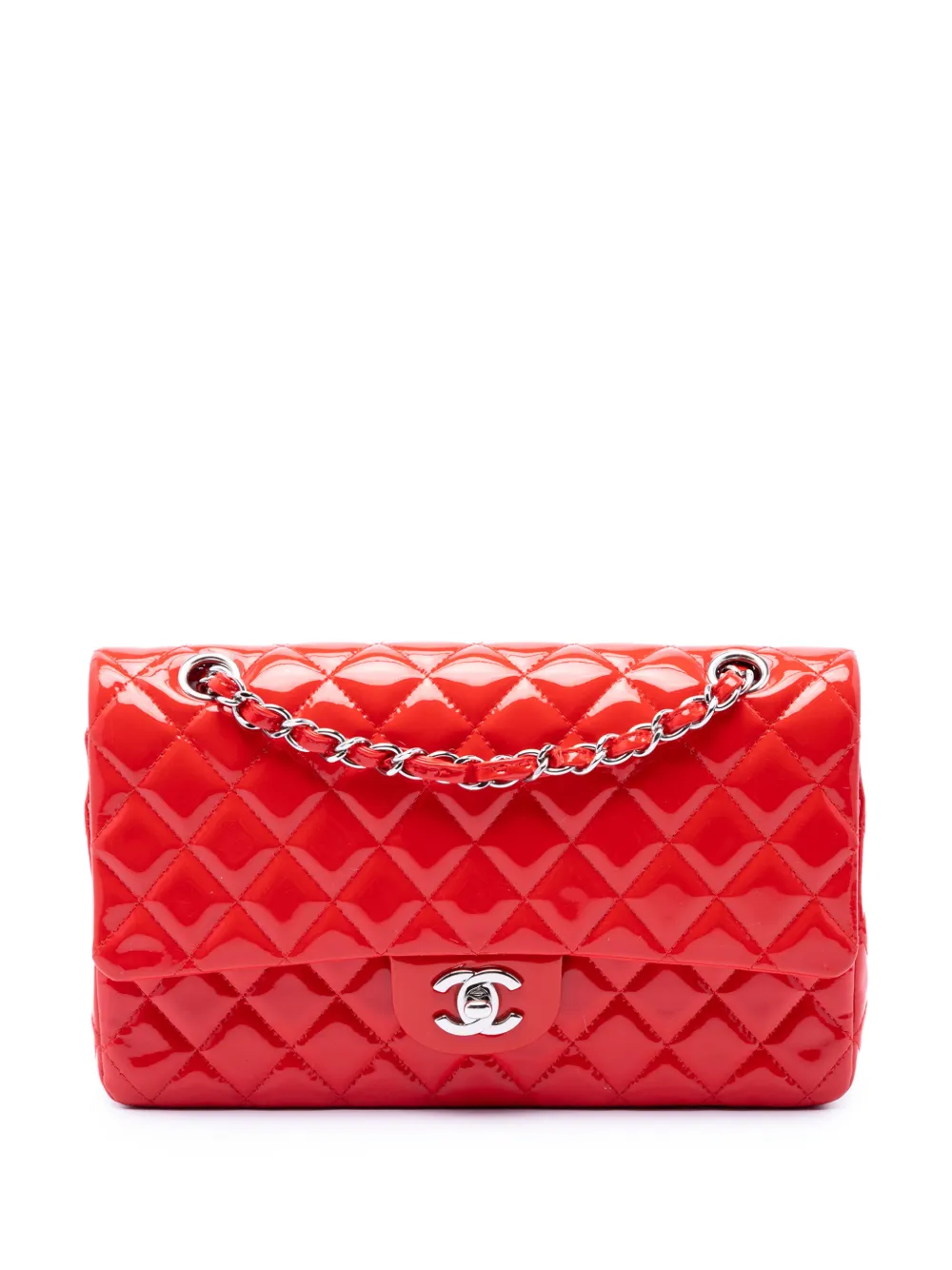 CHANEL Pre-Owned Borsa a spalla Classic Double Flap media con finitura verniciata 2014 - Rosso